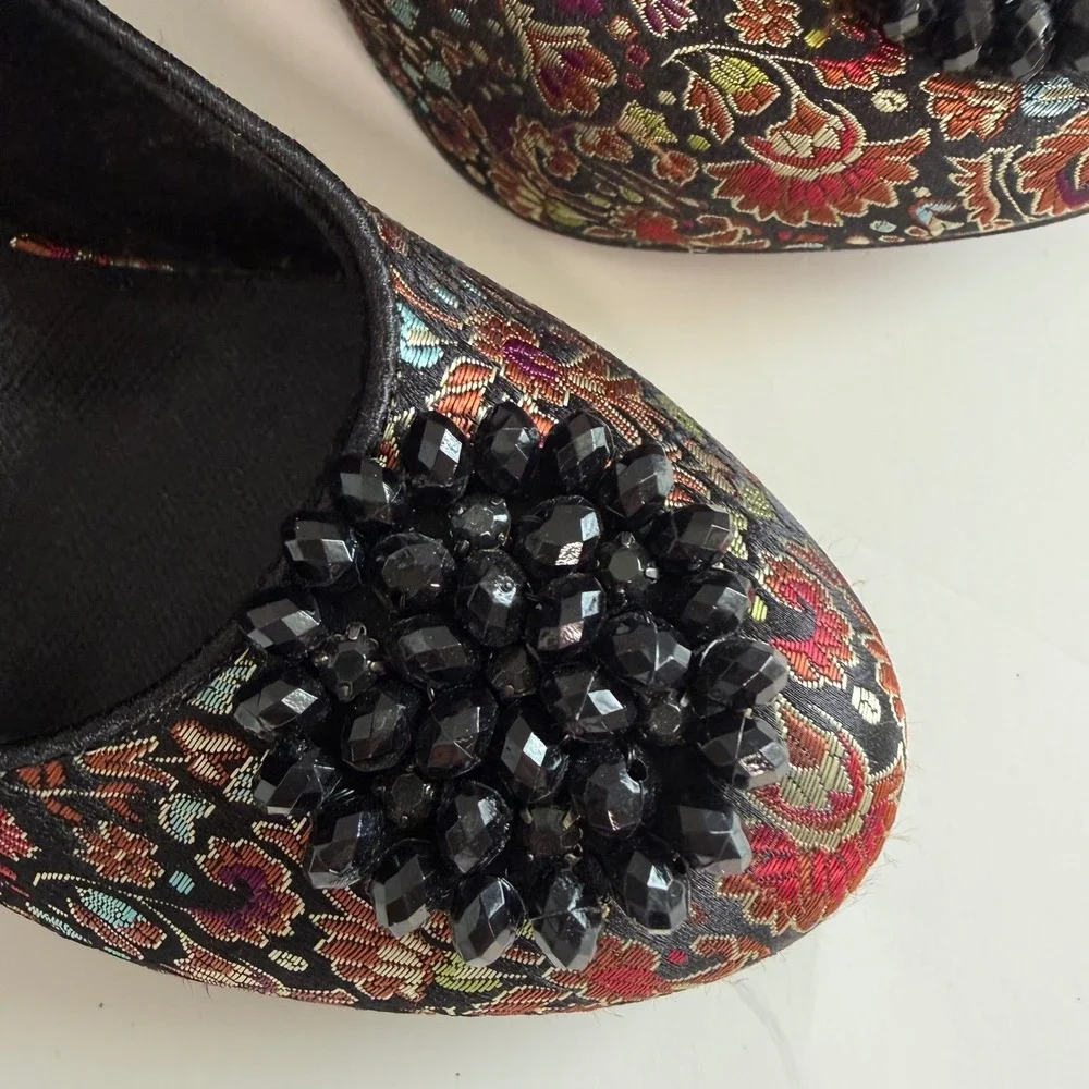 Rocket Dog Floral Tapestry Brocade‎ Beaded Pumps Boho Black Multi Womens 8M